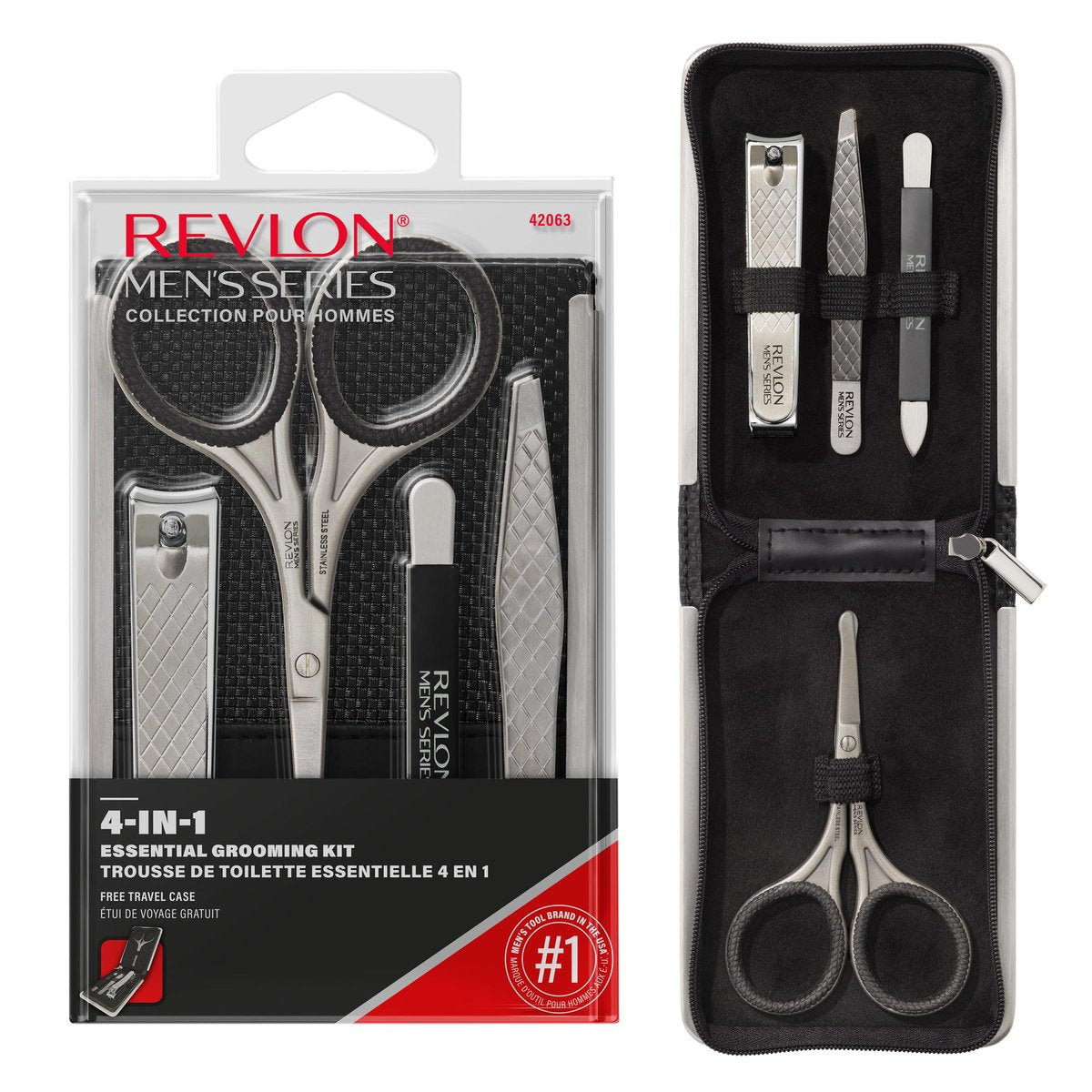 Revlon Men's Grooming Kit - 5-Piece Travel Essentials Set with Stainless Steel Nail Clippers, Scissors, File, Tweezers, and Carrying Case Avelisse