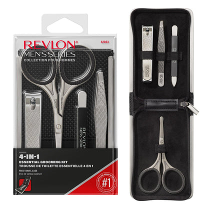 Revlon Men's Grooming Kit - 5-Piece Travel Essentials Set with Stainless Steel Nail Clippers, Scissors, File, Tweezers, and Carrying Case Avelisse