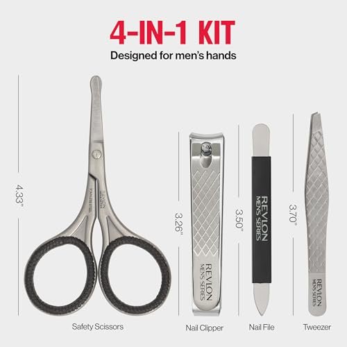 Revlon Men's Grooming Kit - 5-Piece Travel Essentials Set with Stainless Steel Nail Clippers, Scissors, File, Tweezers, and Carrying Case Avelisse