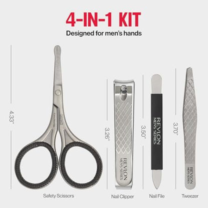 Revlon Men's Grooming Kit - 5-Piece Travel Essentials Set with Stainless Steel Nail Clippers, Scissors, File, Tweezers, and Carrying Case Avelisse