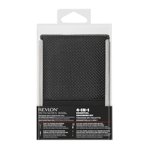 Revlon Men's Grooming Kit - 5-Piece Travel Essentials Set with Stainless Steel Nail Clippers, Scissors, File, Tweezers, and Carrying Case Avelisse