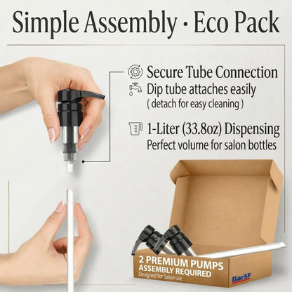 Bar5F Pump for 33.8-Oz Shampoo and Conditioner Liter Bottles (Fits 1" Inch Bottle Neck 28/410) 2-Pack