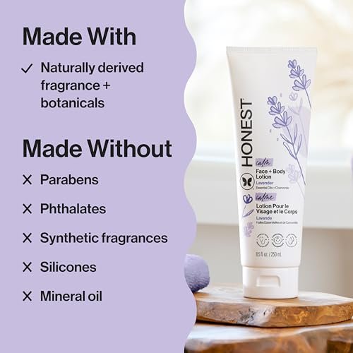 The Honest Company Hydrating Face & Body Lotion – Lavender Calm, Fast Absorbing, Naturally Derived, Hypoallergenic, 8.5 fl oz - görsel 8