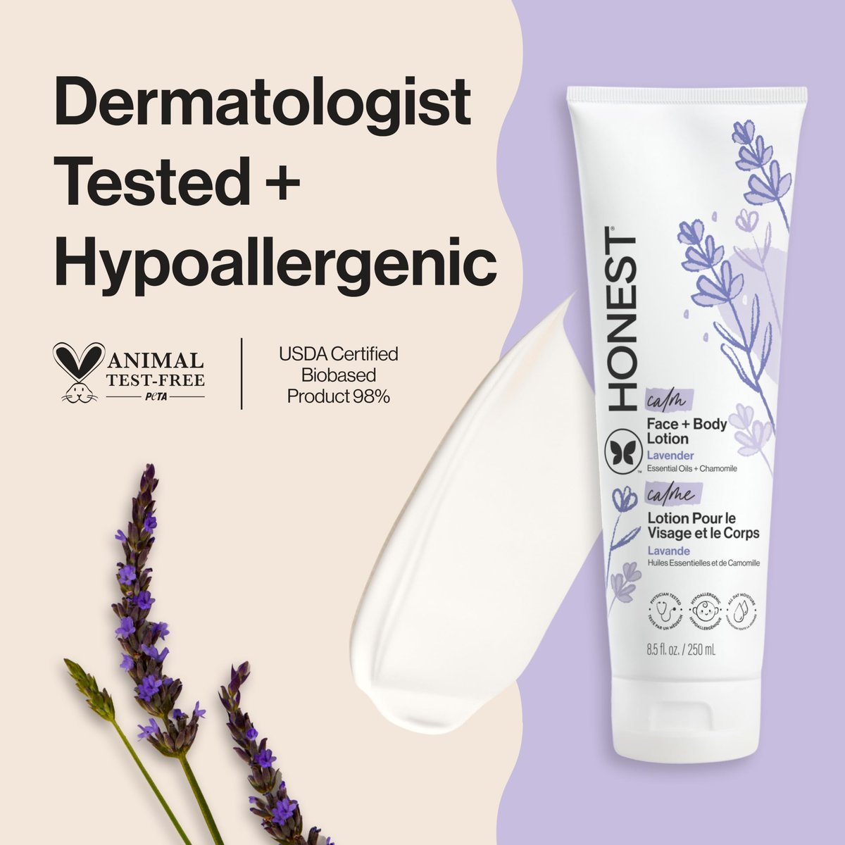 The Honest Company Hydrating Face & Body Lotion – Lavender Calm, Fast Absorbing, Naturally Derived, Hypoallergenic, 8.5 fl oz - görsel 3
