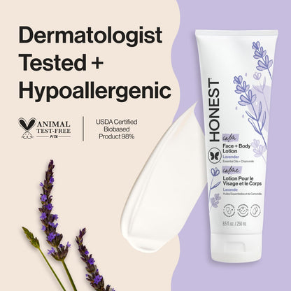 The Honest Company Hydrating Face & Body Lotion – Lavender Calm, Fast Absorbing, Naturally Derived, Hypoallergenic, 8.5 fl oz