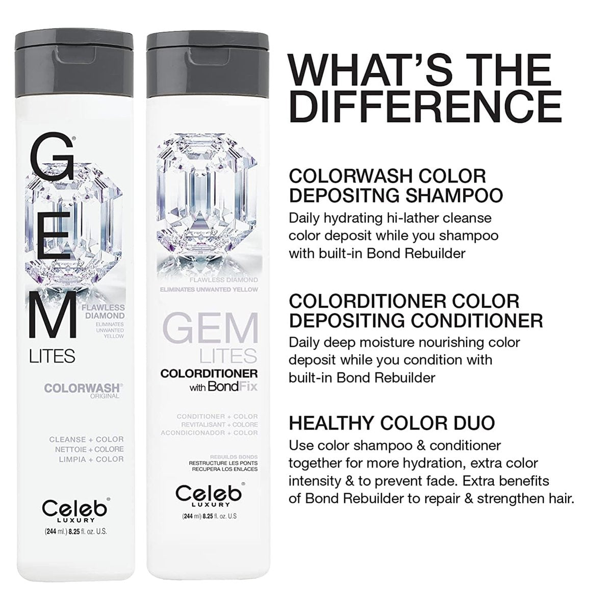 Celeb Luxury Gem Lites Colorwash - Semi-Permanent Hair Color Depositing Shampoo, Flawless Diamond, 8.25 oz Avelisse