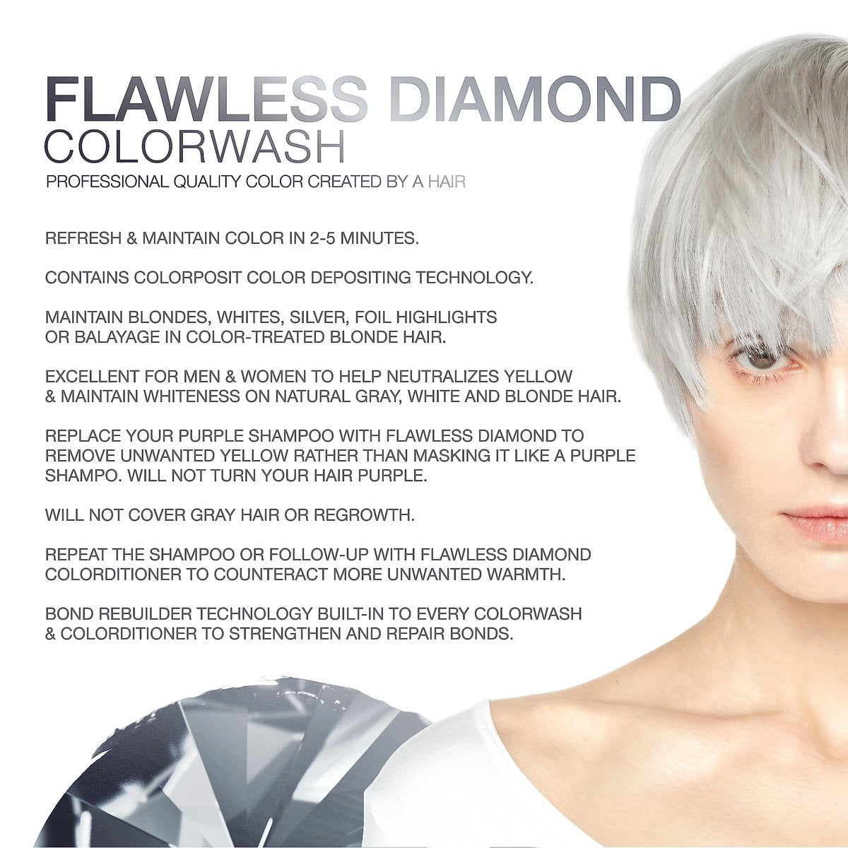 Celeb Luxury Gem Lites Colorwash - Semi-Permanent Hair Color Depositing Shampoo, Flawless Diamond, 8.25 oz Avelisse