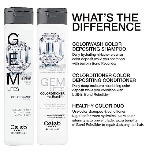 Celeb Luxury Gem Lites Colorwash - Semi-Permanent Hair Color Depositing Shampoo, Flawless Diamond, 8.25 oz Avelisse