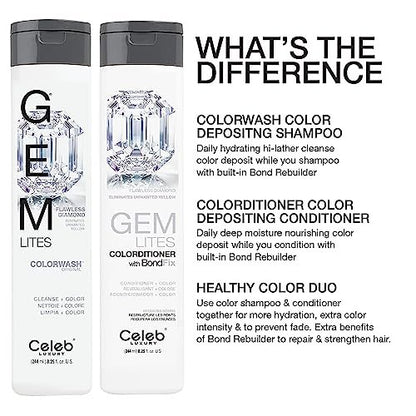 Celeb Luxury Gem Lites Colorwash - Semi-Permanent Hair Color Depositing Shampoo, Flawless Diamond, 8.25 oz Avelisse