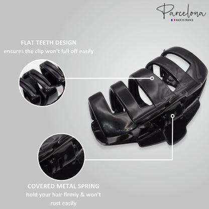 Parcelona French Tubular Black 3 Inch Celluloid Covered Spring Hair Claw Clip - Strong Hold No Slip Grip for Women, Made in France