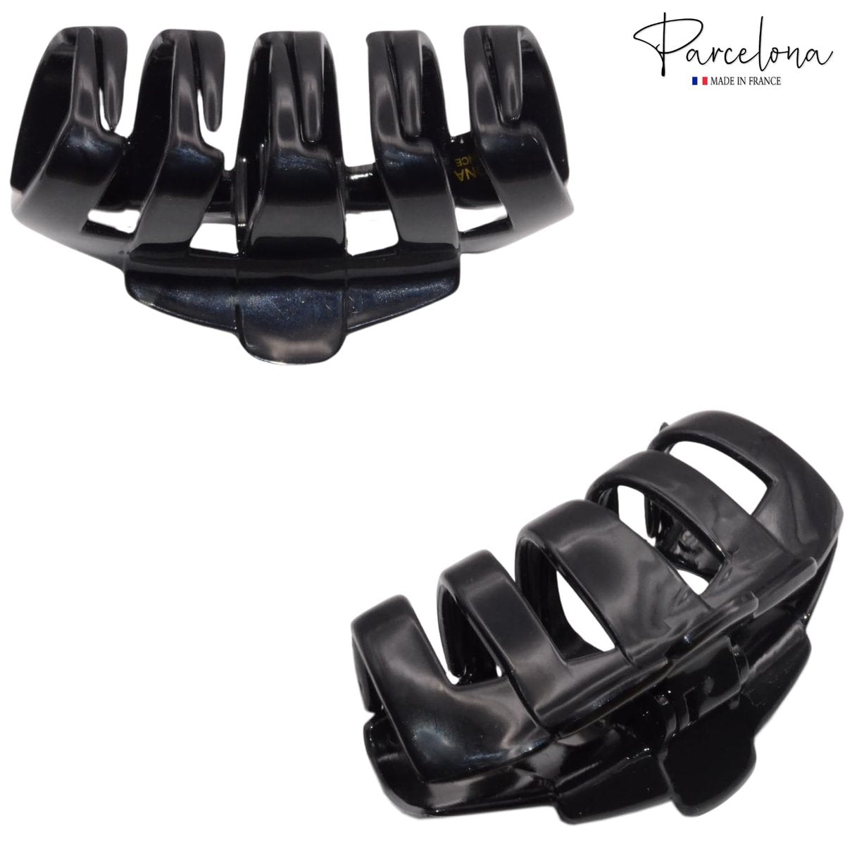 Parcelona French Tubular Black 3 Inch Celluloid Covered Spring Hair Claw Clip - Strong Hold No Slip Grip for Women, Made in France - görsel 5
