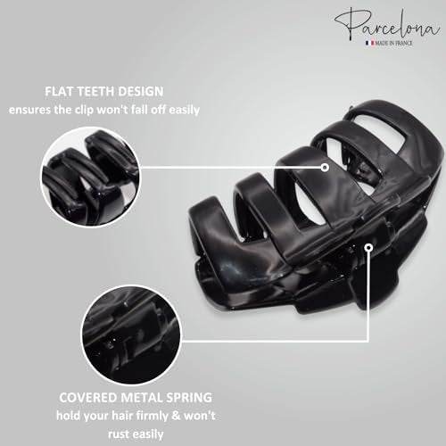 Parcelona French Tubular Black 3 Inch Celluloid Covered Spring Hair Claw Clip - Strong Hold No Slip Grip for Women, Made in France - görsel 4