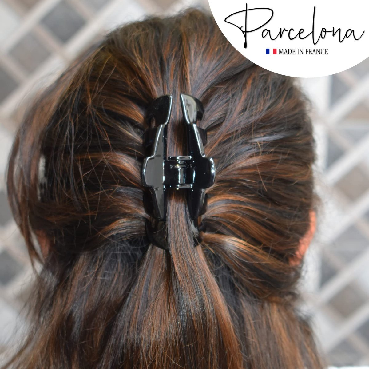 Parcelona French Tubular Black 3 Inch Celluloid Covered Spring Hair Claw Clip - Strong Hold No Slip Grip for Women, Made in France - görsel 9