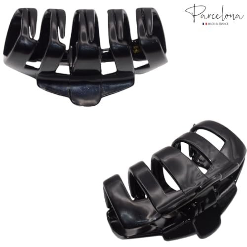 Parcelona French Tubular Black 3 Inch Celluloid Covered Spring Hair Claw Clip - Strong Hold No Slip Grip for Women, Made in France - görsel 6