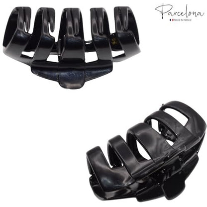 Parcelona French Tubular Black 3 Inch Celluloid Covered Spring Hair Claw Clip - Strong Hold No Slip Grip for Women, Made in France