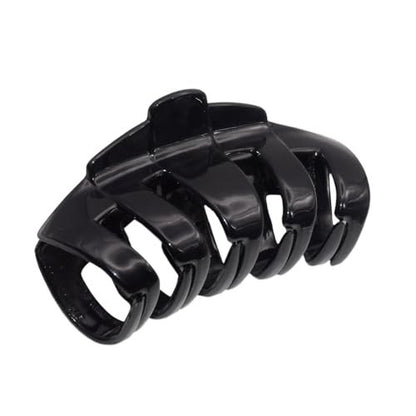 Parcelona French Tubular Black 3 Inch Celluloid Covered Spring Hair Claw Clip - Strong Hold No Slip Grip for Women, Made in France