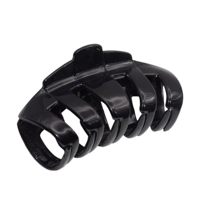 Parcelona French Tubular Black 3 Inch Celluloid Covered Spring Hair Claw Clip - Strong Hold No Slip Grip for Women, Made in France
