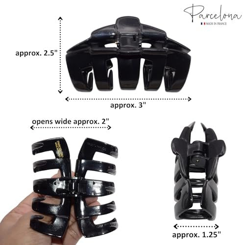 Parcelona French Tubular Black 3 Inch Celluloid Covered Spring Hair Claw Clip - Strong Hold No Slip Grip for Women, Made in France - görsel 14