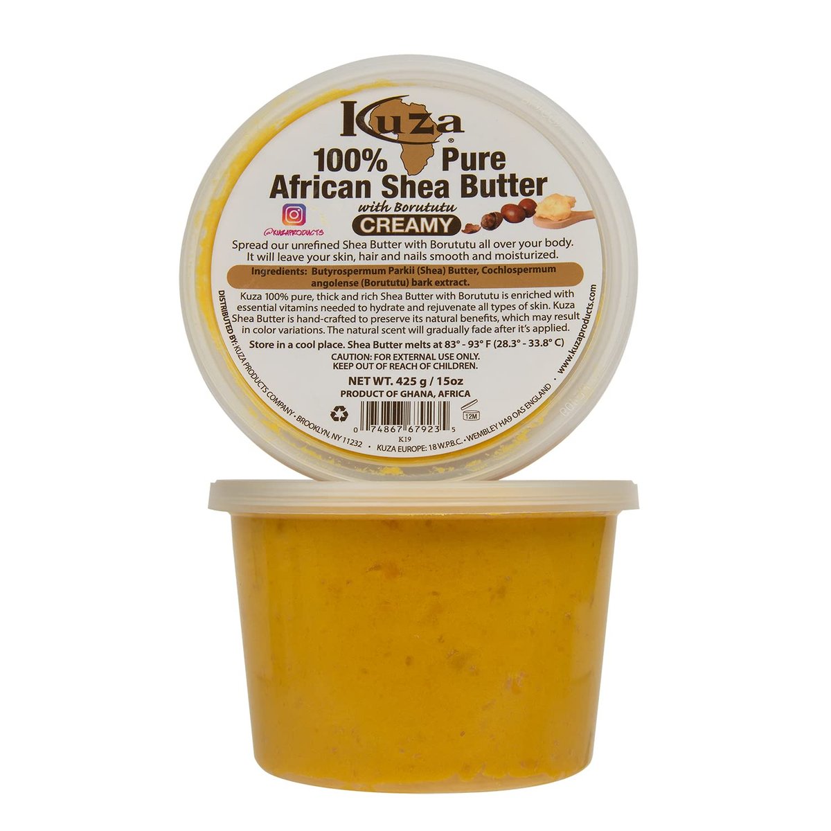 Kuza 100% African Shea Butter with Borututu - Creamy Yellow - for Skin, Hair and Nails, 15 oz - görsel 4