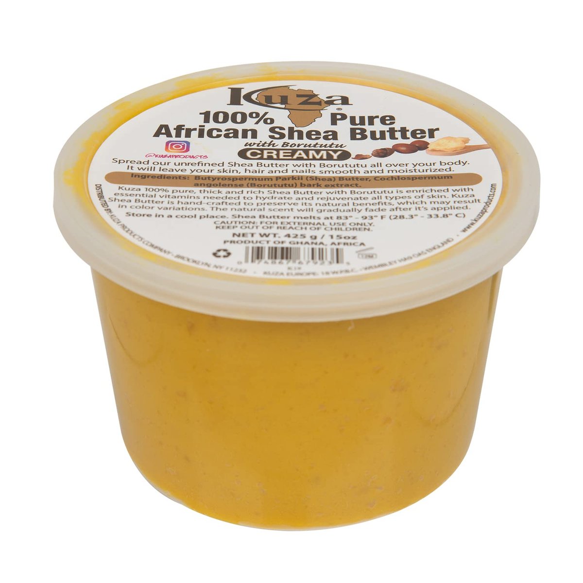 Kuza 100% African Shea Butter with Borututu - Creamy Yellow - for Skin, Hair and Nails, 15 oz - görsel 2