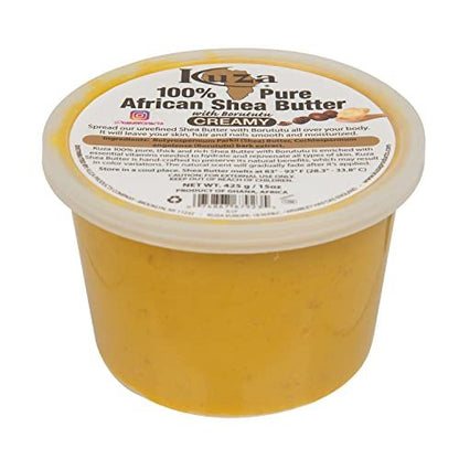 Kuza 100% African Shea Butter with Borututu - Creamy Yellow - for Skin, Hair and Nails, 15 oz