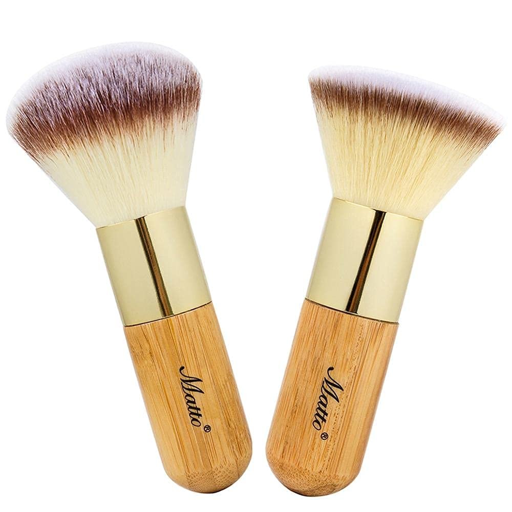 Matto 2-Piece Face Blush Kabuki Powder Foundation Makeup Brush Set for Mineral BB Cream - Beige - görsel 1