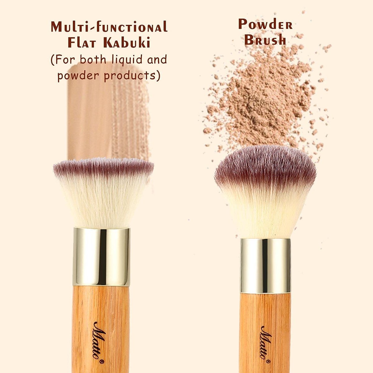Matto 2-Piece Face Blush Kabuki Powder Foundation Makeup Brush Set for Mineral BB Cream - Beige - görsel 3