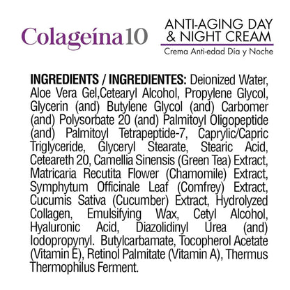 Colageina 10 Anti-Aging Day & Night Cream - Hydrolyzed Collagen & Hyaluronic Acid - Reduce Fine Lines & Wrinkles, 4 oz Avelisse