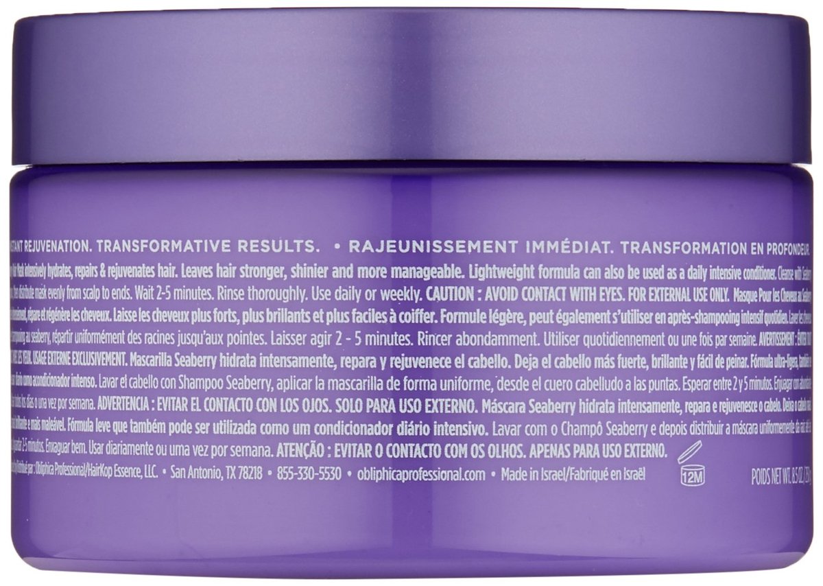 Obliphica Seaberry Hair Mask - Deep Conditioning Hydrating Treatment for Dry and Damaged Hair - Moisturizing Hair Repair and Growth Mask for Medium, Coarse, and Color-Treated Hair - 8.5 oz Avelisse