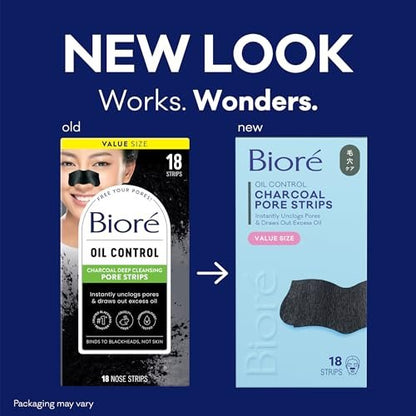 Biore Charcoal Deep Cleansing Pore Strips - 18 Count for Blackhead Removal & Oily Skin