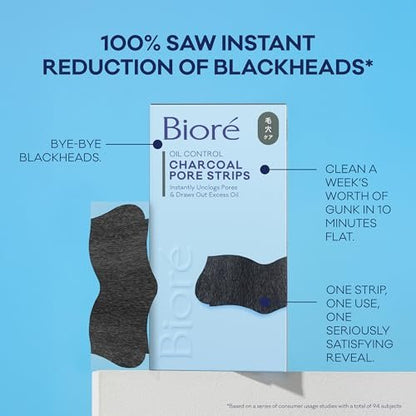 Biore Charcoal Deep Cleansing Pore Strips - 18 Count for Blackhead Removal & Oily Skin