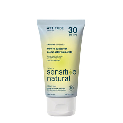 ATTITUDE Mineral Sunscreen for Sensitive Skin, SPF 30, Unscented, EWG Verified, 5.2 oz Avelisse