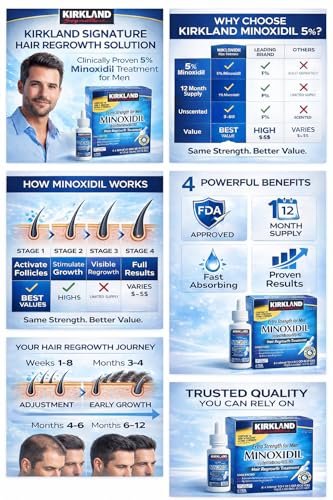 Kirkland Minoxidil 5% Extra Strength Men Hair Regrowth Treatment - 12 Month Supply Avelisse