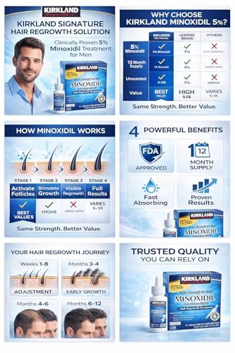 Kirkland Minoxidil 5% Extra Strength Men Hair Regrowth Treatment - 12 Month Supply Avelisse
