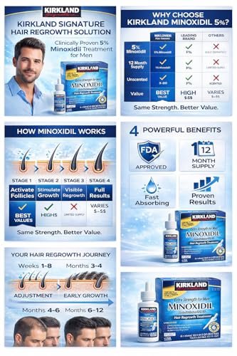Kirkland Minoxidil 5% Extra Strength Men Hair Regrowth Treatment - 12 Month Supply Avelisse