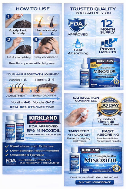 Kirkland Minoxidil 5% Extra Strength Men Hair Regrowth Treatment - 12 Month Supply Avelisse