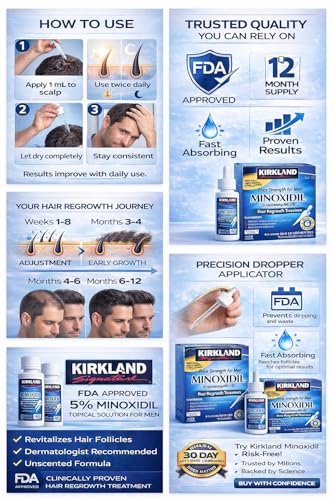 Kirkland Minoxidil 5% Extra Strength Men Hair Regrowth Treatment - 12 Month Supply Avelisse