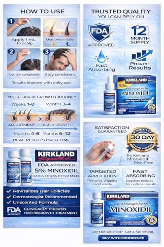 Kirkland Minoxidil 5% Extra Strength Men Hair Regrowth Treatment - 12 Month Supply Avelisse