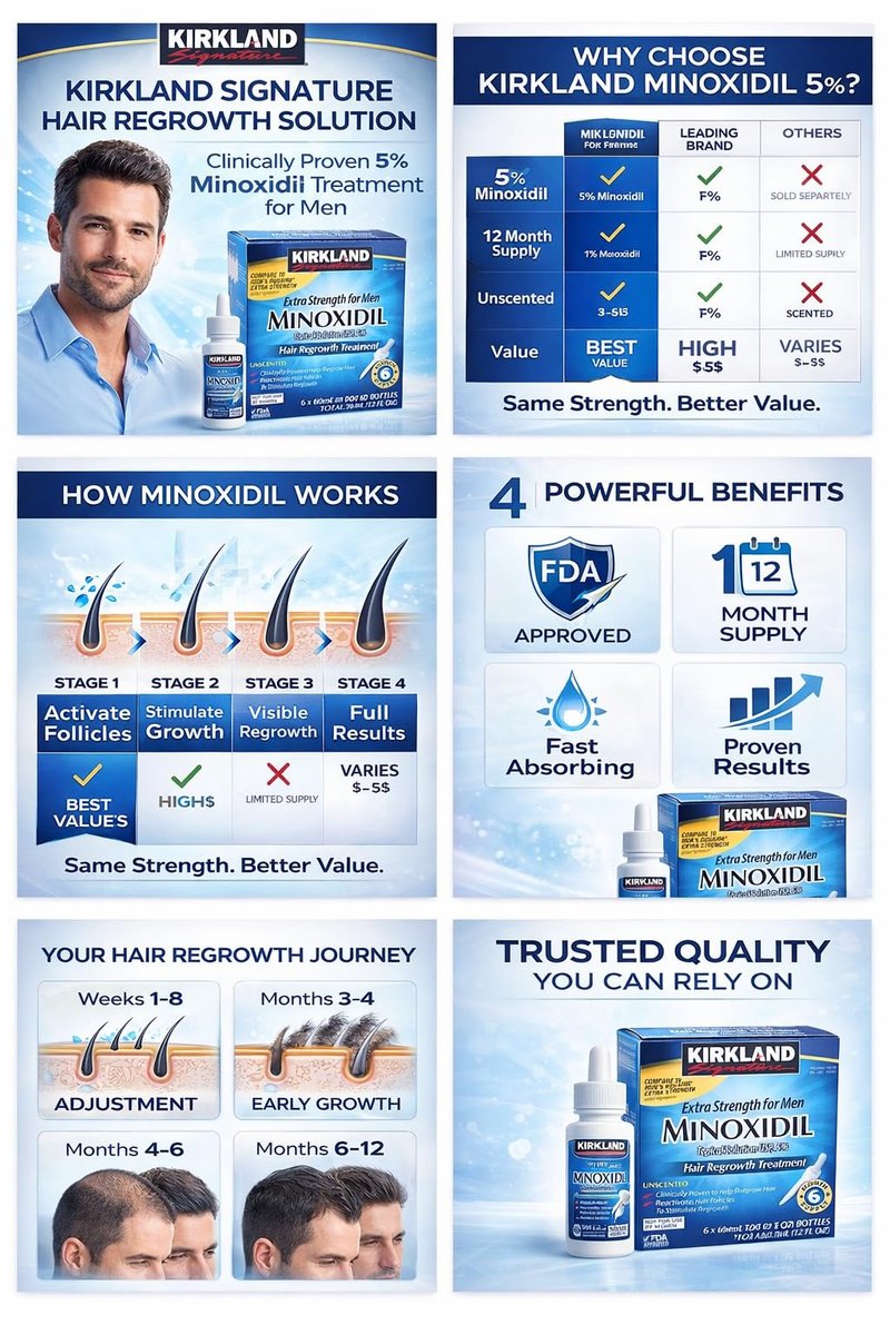 Kirkland Minoxidil 5% Extra Strength Men Hair Regrowth Treatment - 12 Month Supply Avelisse