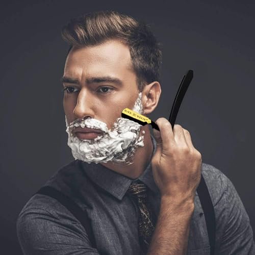 Black Widow Professional Straight Razor – Matte Black & 24K Gold Plated Finish, Stainless Steel Shavette for Men, Swing Lock Grip, Includes 10 Blades Avelisse