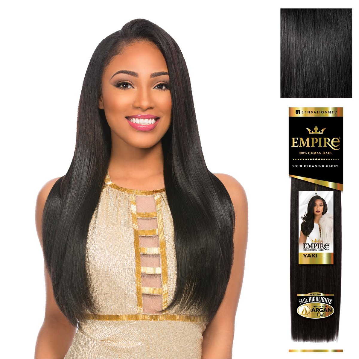 Sensationnel Empire Yaki Human Hair Weave - 8 Inch Jet Black - Tangle Free for Sew In & Quick Weave - görsel 1