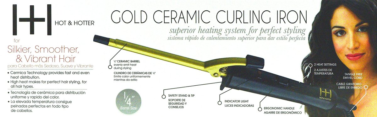 Hot and Hotter Gold Ceramic Curling Iron - 1/4 Inch Barrel for Tight Curls and Waves Avelisse