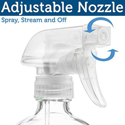 Sally's Organics Empty Clear Glass Spray Bottles - Refillable 16 oz with Mist & Stream Sprayer - 2 Pack Avelisse