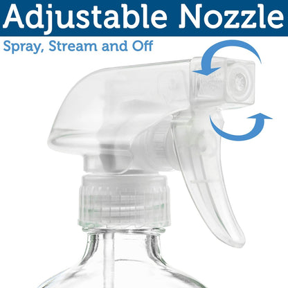 Sally's Organics Empty Clear Glass Spray Bottles - Refillable 16 oz with Mist & Stream Sprayer - 2 Pack Avelisse