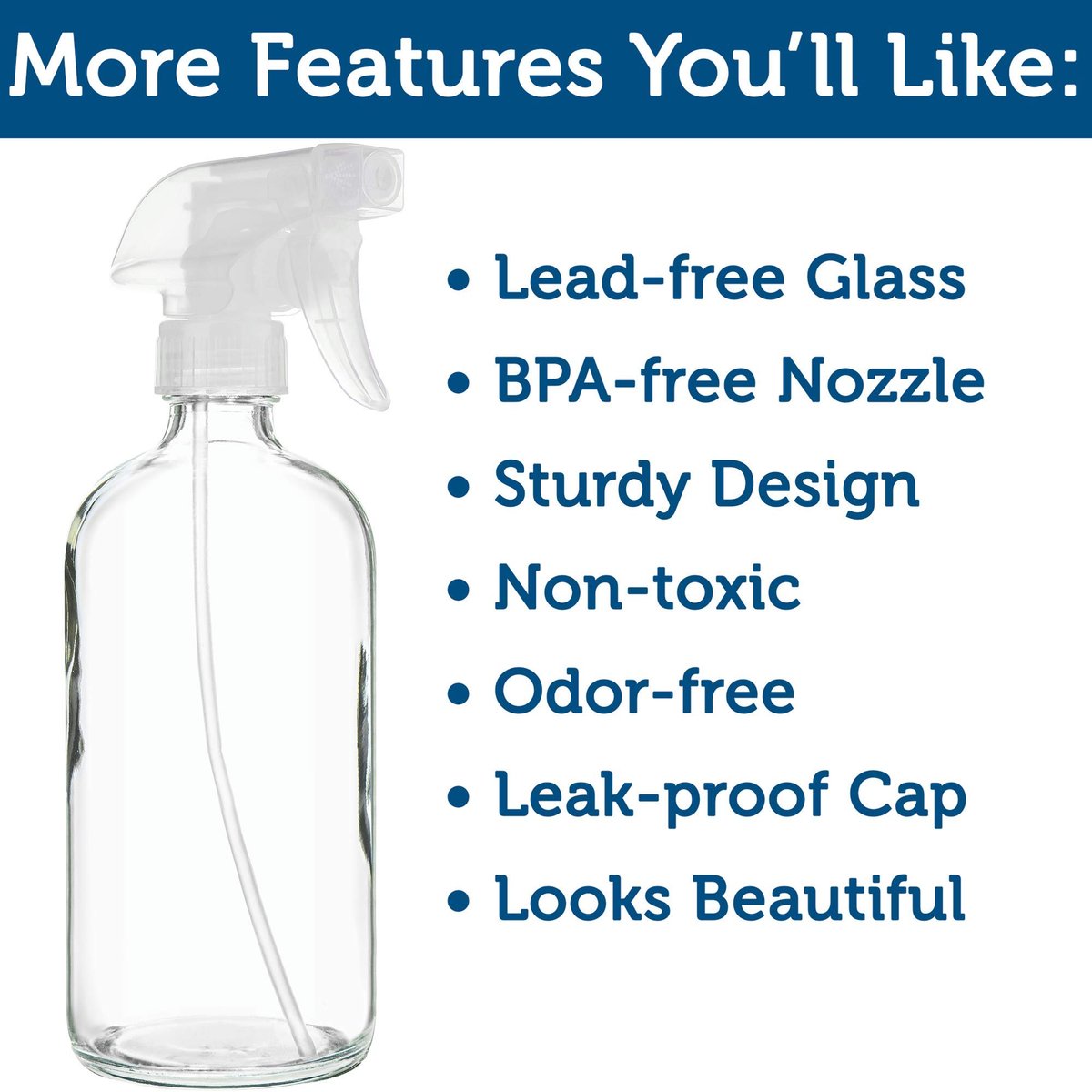 Sally's Organics Empty Clear Glass Spray Bottles - Refillable 16 oz with Mist & Stream Sprayer - 2 Pack Avelisse