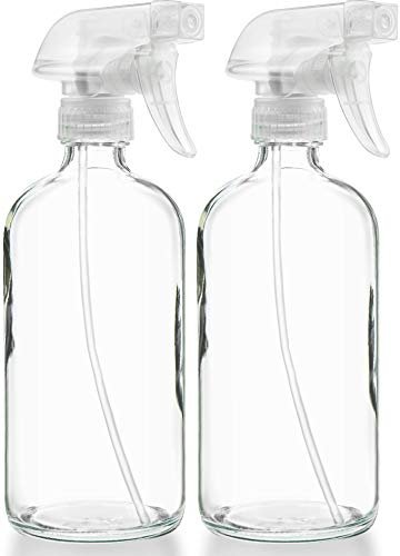 Sally's Organics Empty Clear Glass Spray Bottles - Refillable 16 oz with Mist & Stream Sprayer - 2 Pack Avelisse