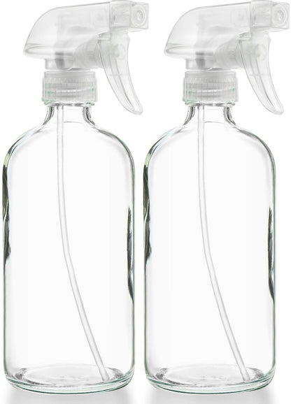 Sally's Organics Empty Clear Glass Spray Bottles - Refillable 16 oz with Mist & Stream Sprayer - 2 Pack Avelisse