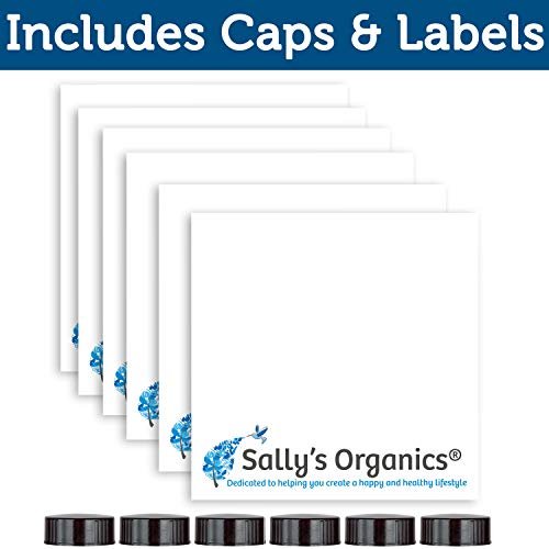 Sally's Organics Empty Amber Glass Spray Bottle – 16 oz Refillable Container for Essential Oils, Cleaning Products, or Aromatherapy – Black Trigger Sprayer with Mist and Stream Settings – 6 Pack Avelisse