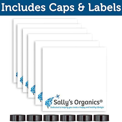 Sally's Organics Empty Amber Glass Spray Bottle – 16 oz Refillable Container for Essential Oils, Cleaning Products, or Aromatherapy – Black Trigger Sprayer with Mist and Stream Settings – 6 Pack Avelisse