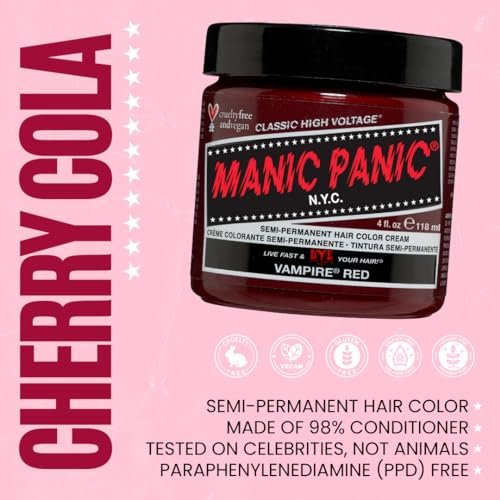 MANIC PANIC Classic Vampire Red Semi Permanent Hair Color - Deep Blood Red Hair Dye, 4 oz (Pack of 2) - Vegan & Cruelty-Free Avelisse